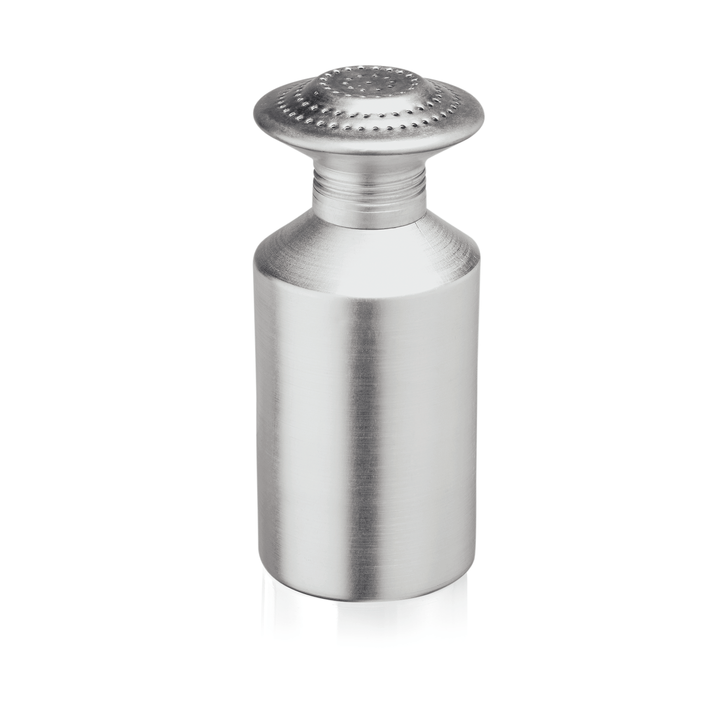 Silberner Gewürzstreuer aus Metall.