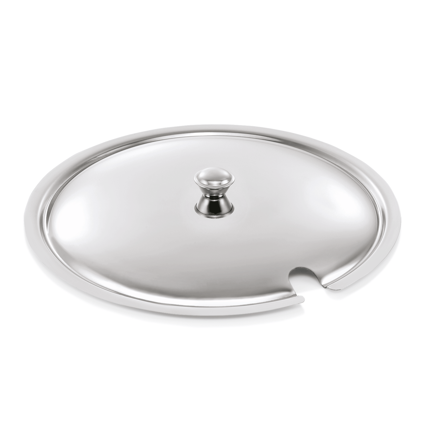 Silberner Deckel mit Grifföffnung.
