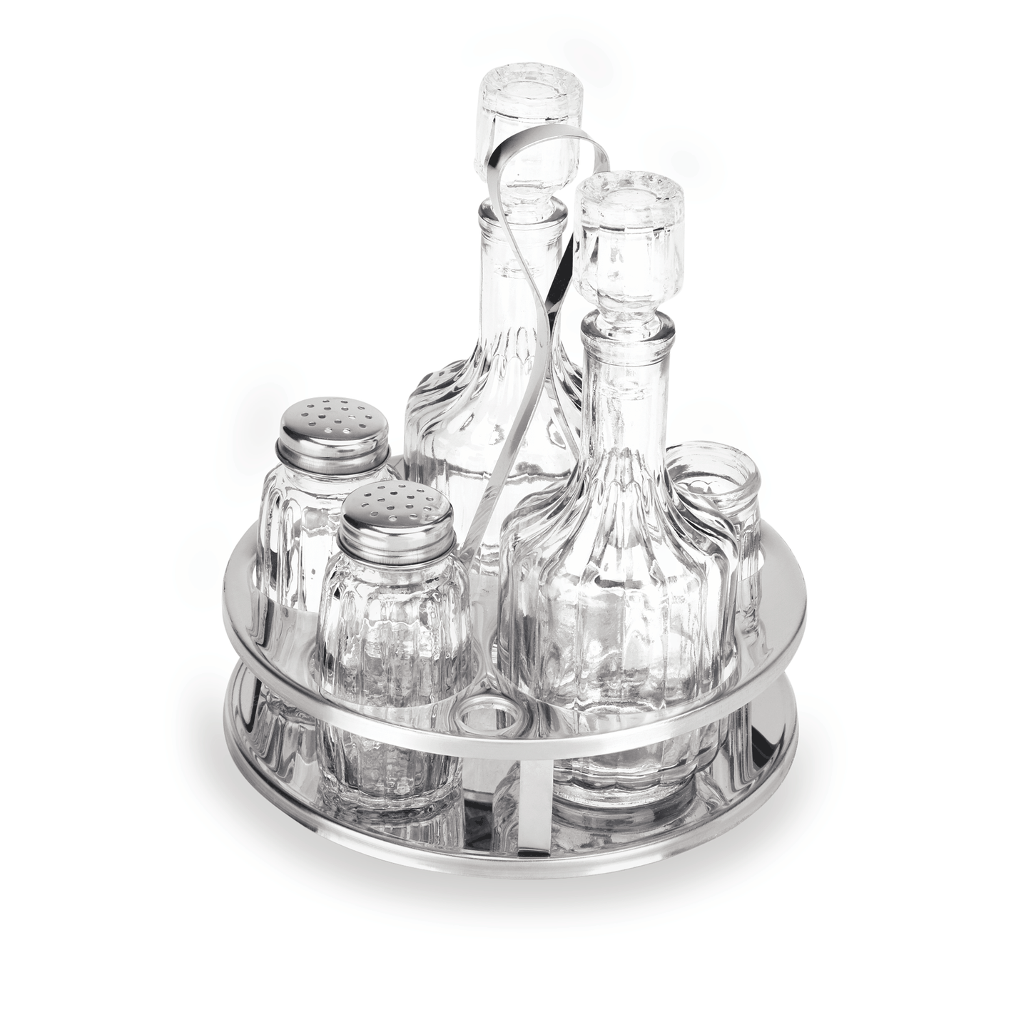Gewürzständer mit Glasflaschen, silber.