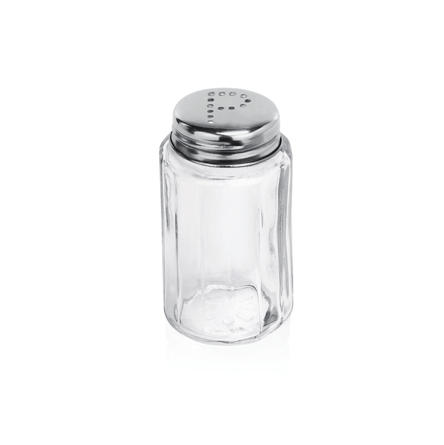 Salzstreuer aus Glas und Metall.