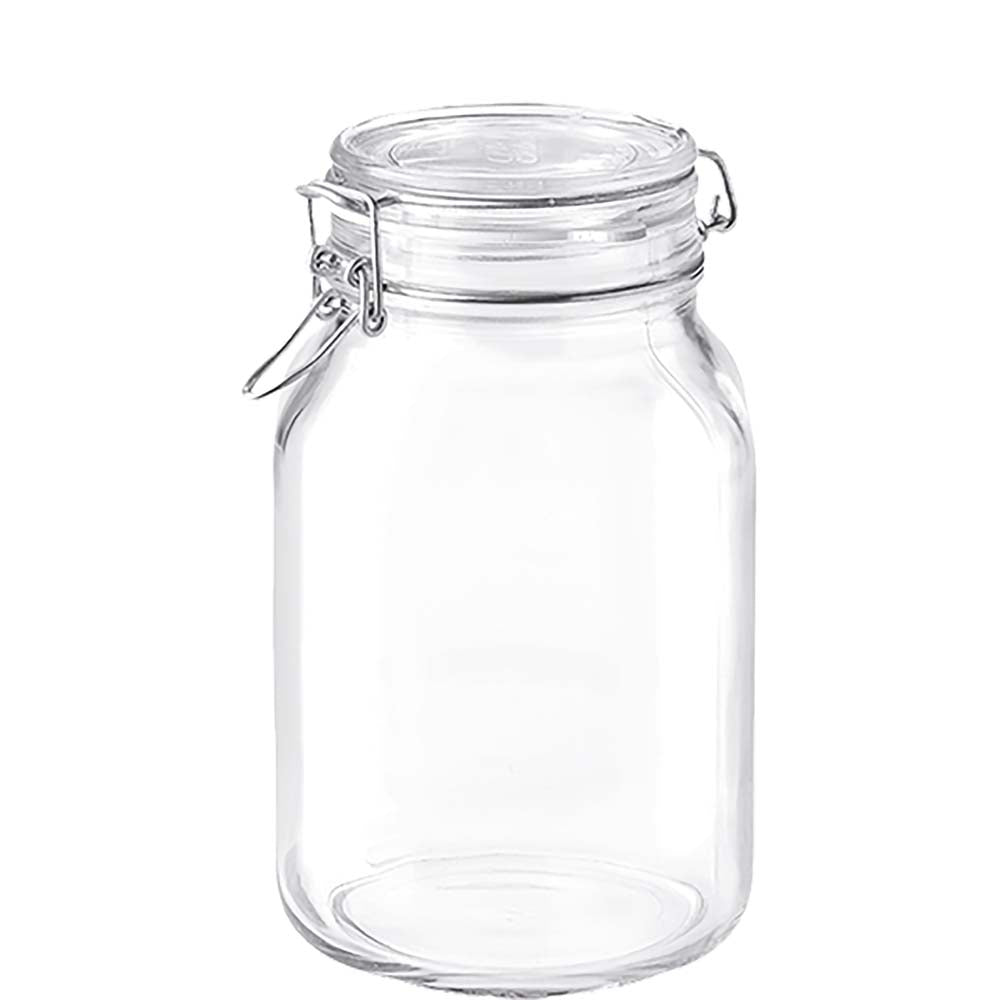 Verschließbares Glasgefäß für Lebensmittel.