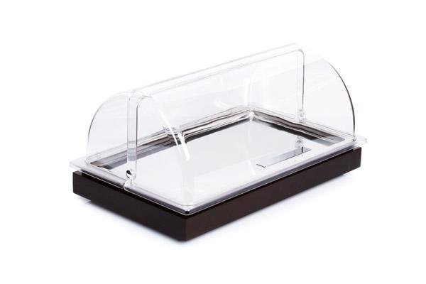 Buffet-Vitrine mit Klappdeckel.
