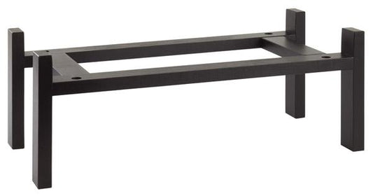 Schwarzer Tischgestell aus Holz.