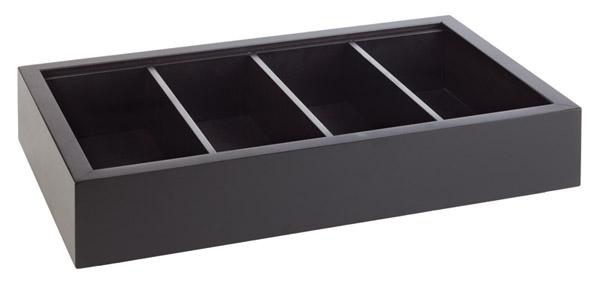 Schwarze Box mit vier Fächern.
