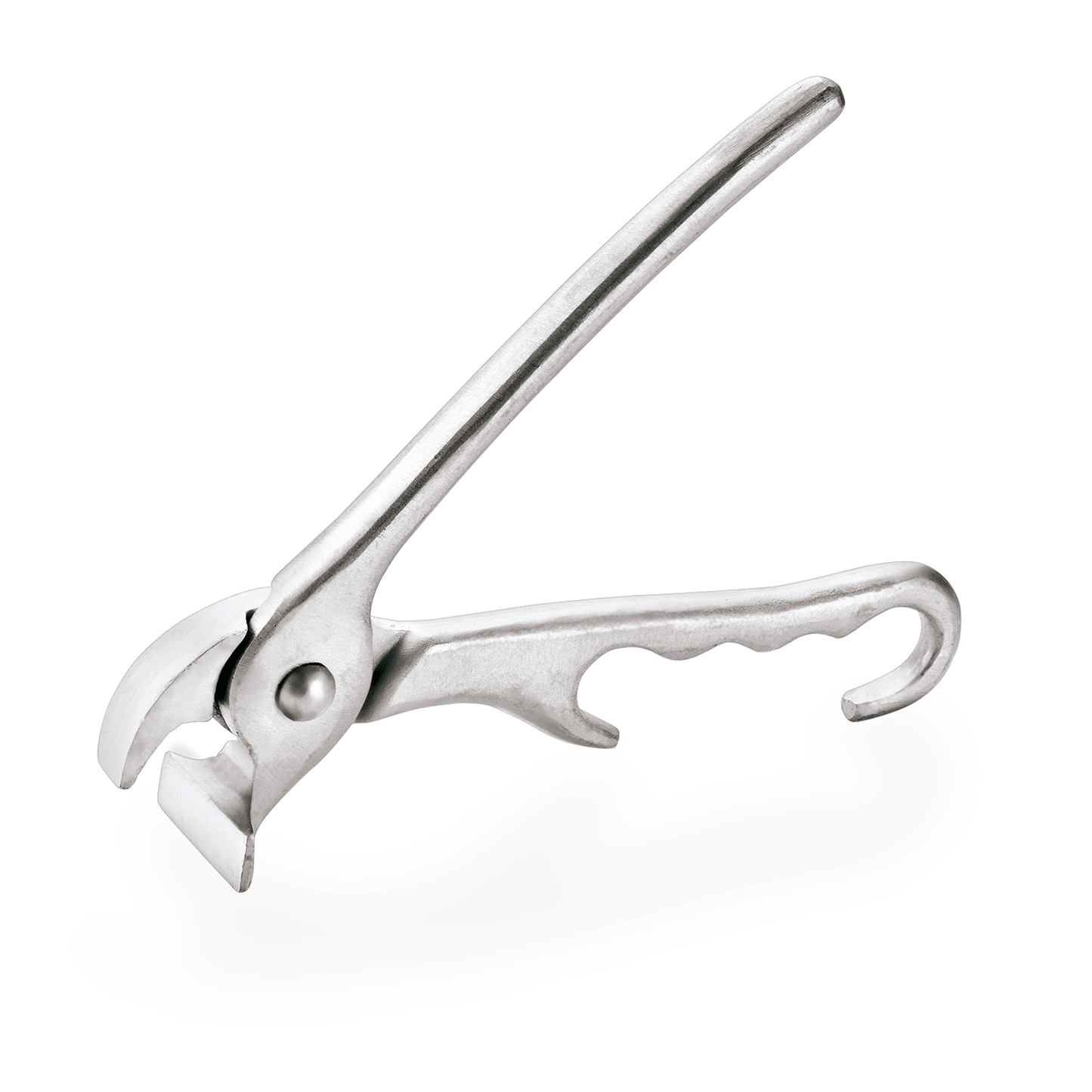 Silberner Flaschenöffner mit Hebel.