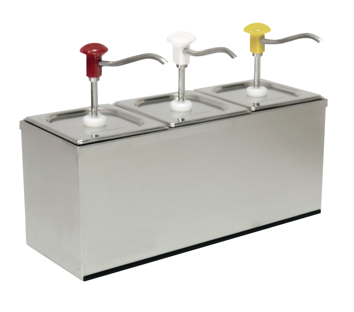 Drei Spender für Gastronomie-Zutaten.