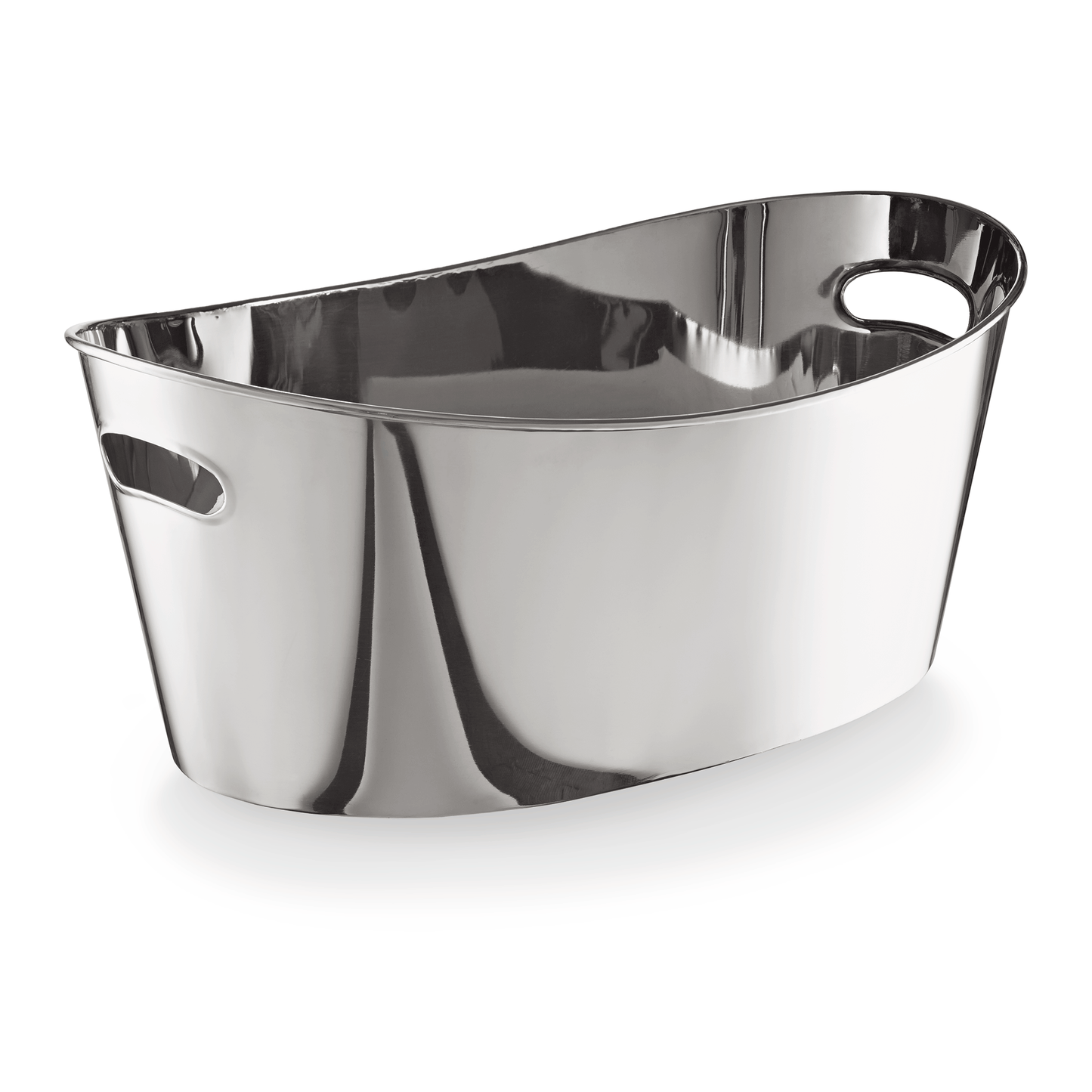 Silberne Metallschale mit Griffen.