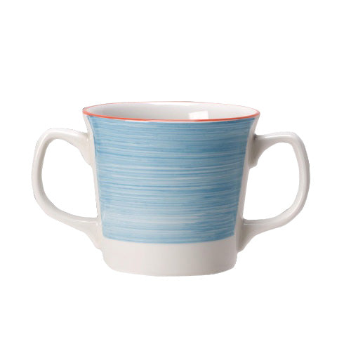 Tasse mit zwei Henkeln, blau.
