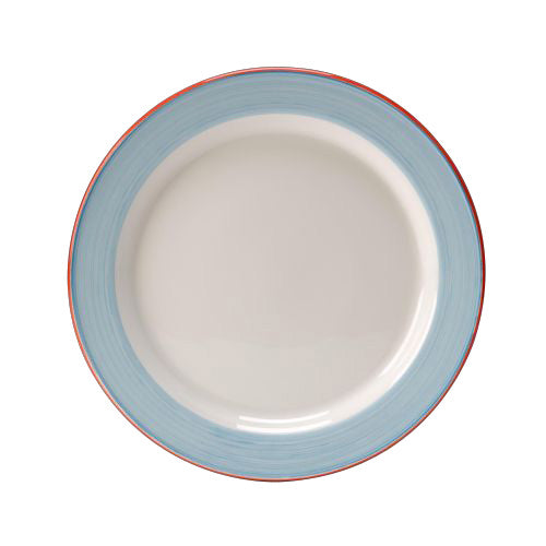 Leerer Teller mit blauem Rand.