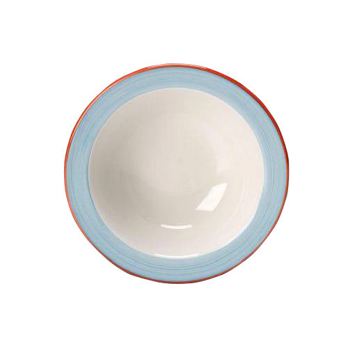 Teller mit blau-rotem Rand.