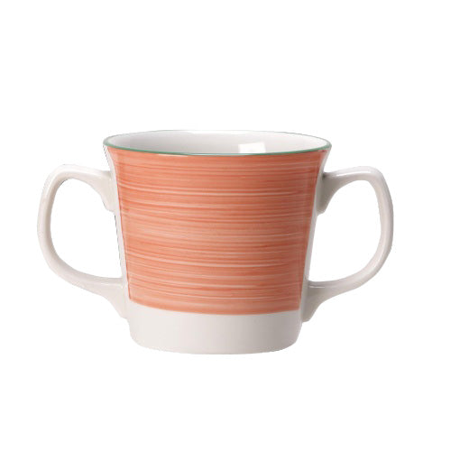 Tasse mit zwei Henkeln, orange.