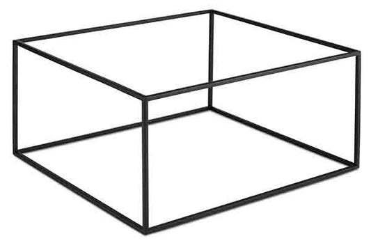 Schwarzes, quadratisches Metallgestell.