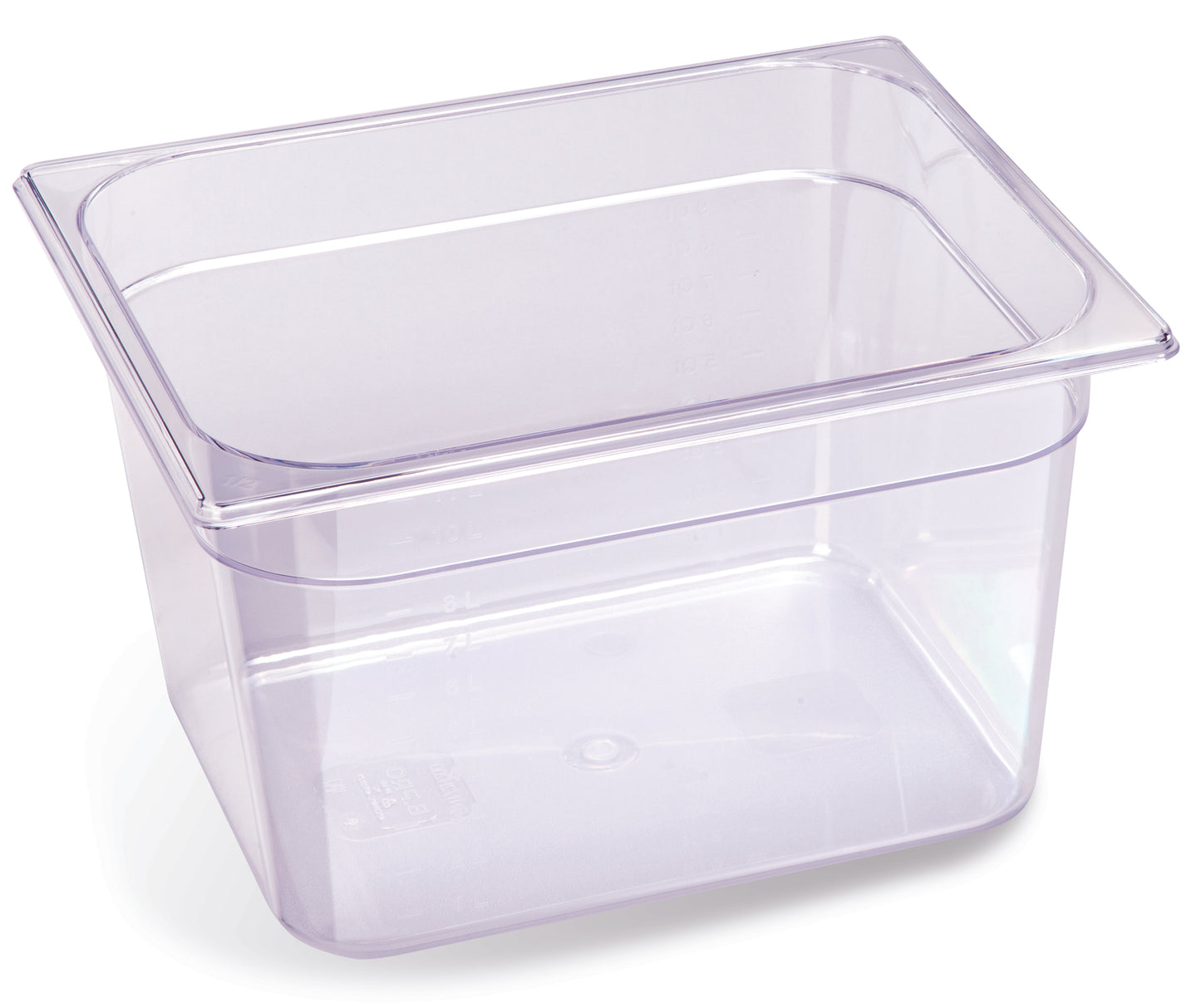 Transparenter GN-Behälter aus Kunststoff.