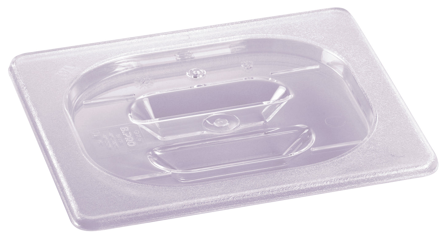 Transparenter GN-Behälterdeckel aus Kunststoff.