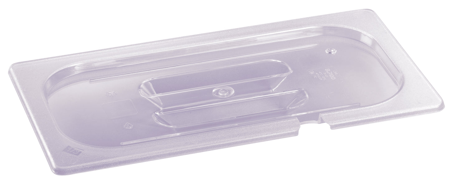Transparenter GN-Behälterdeckel aus Kunststoff.