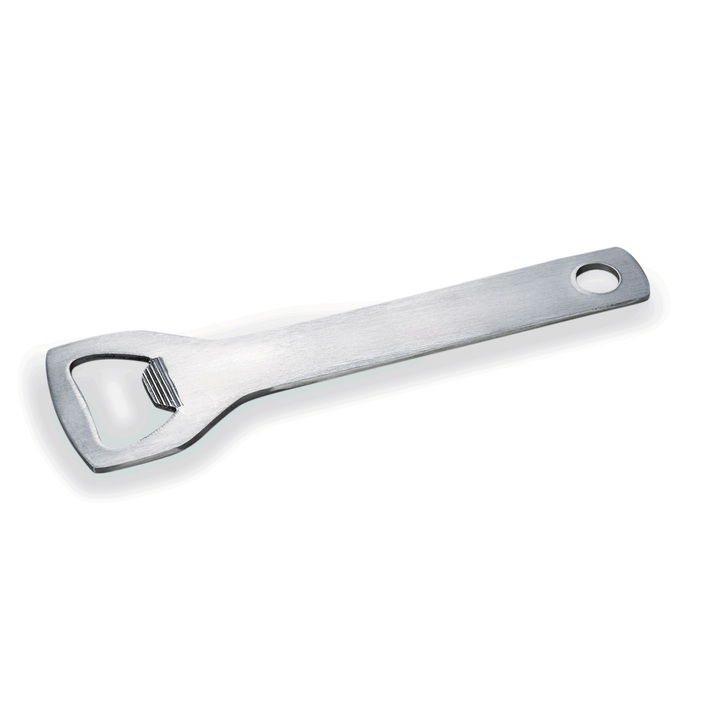 Flaschenöffner aus Metall, liegend.