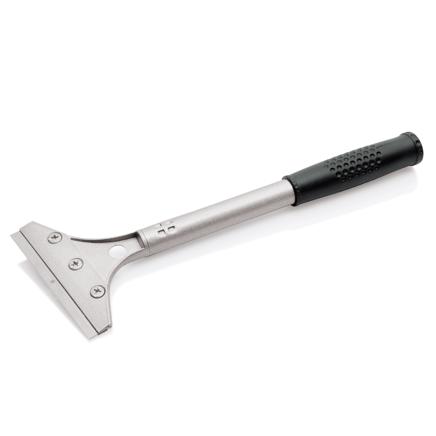 Metallschaber mit schwarzem Griff.