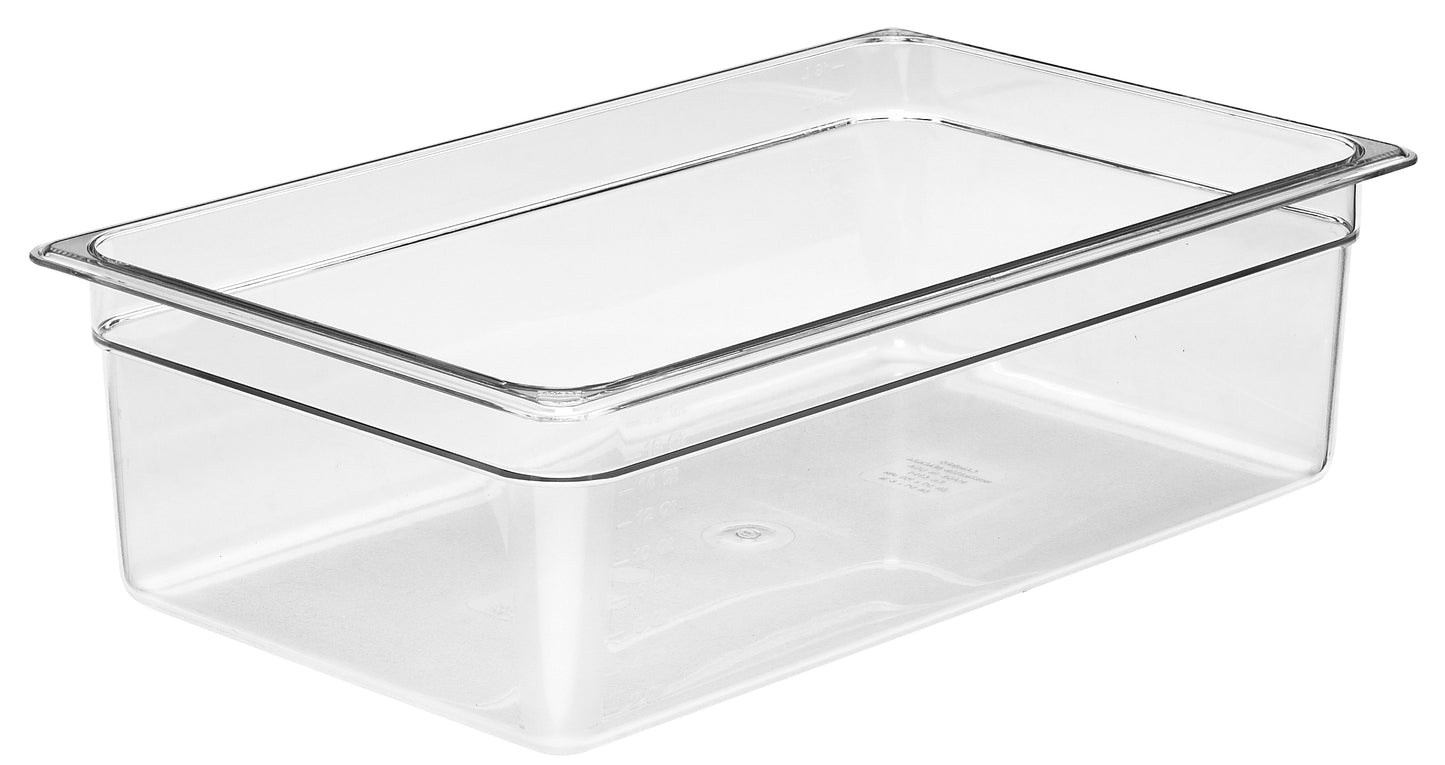 Transparente GN-Behälter aus Kunststoff.