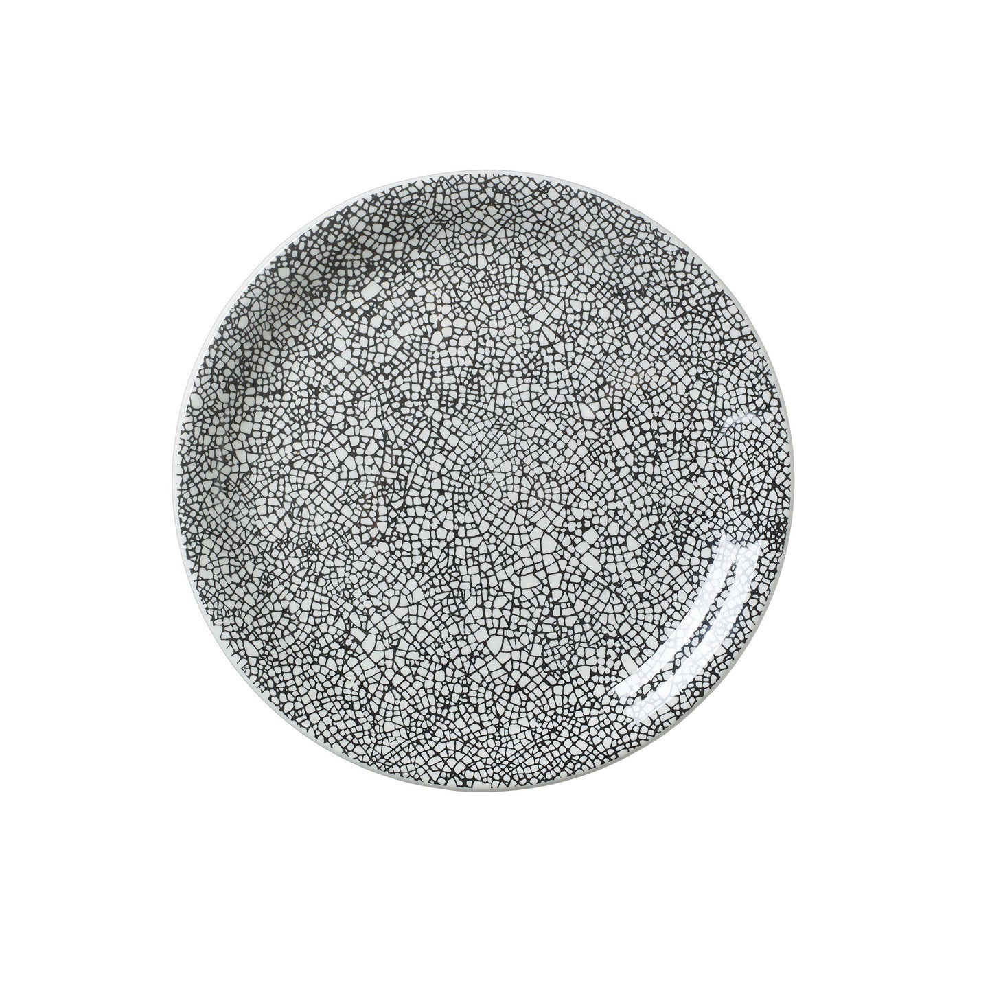 Schwarzer Teller mit Mosaikmuster.