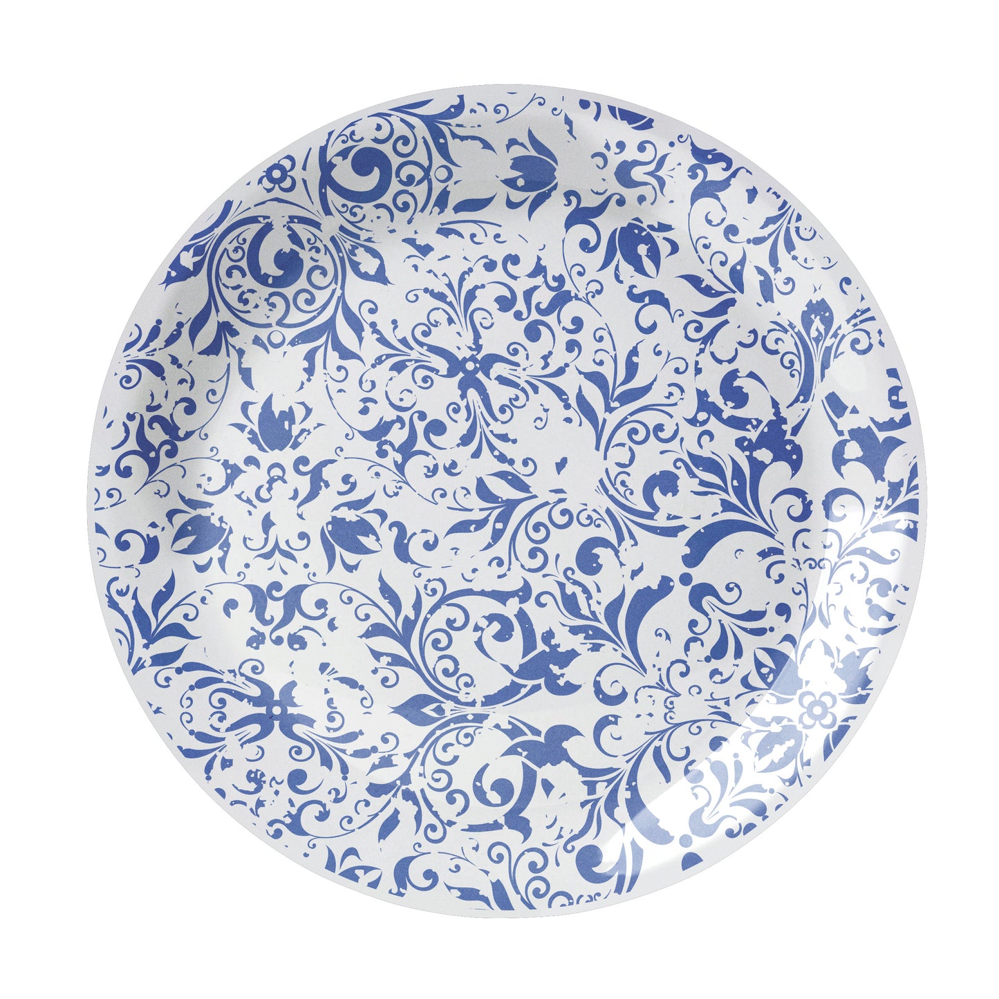 Teller mit blauem Blumenmuster.