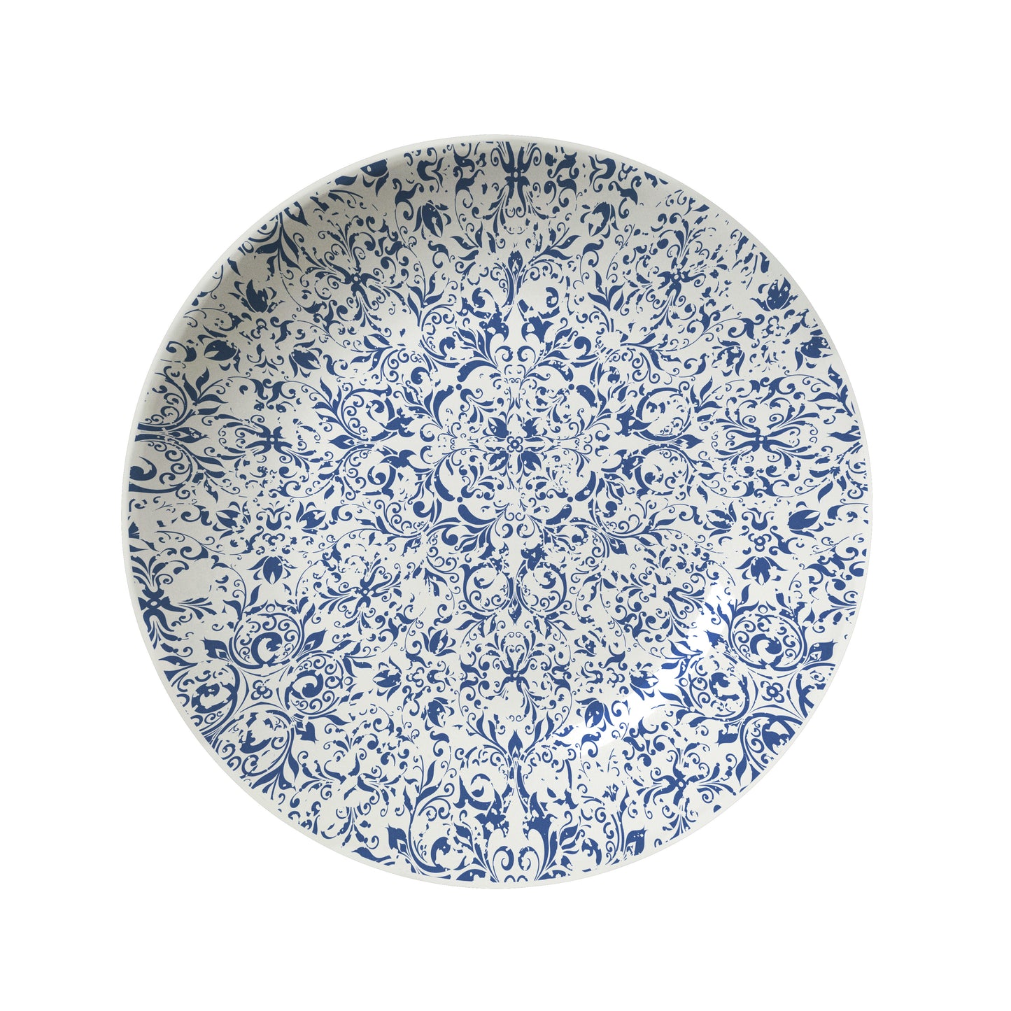 Teller mit blauem Blumenmuster.