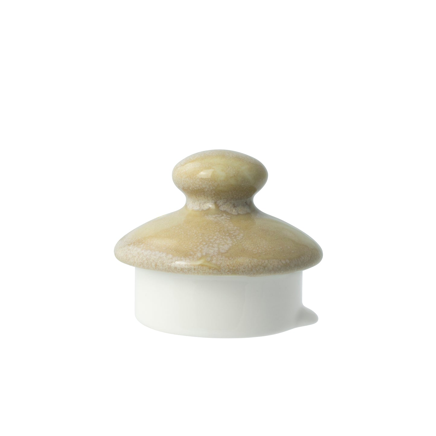 Keramikdeckel mit Knauf, beige-weiß.