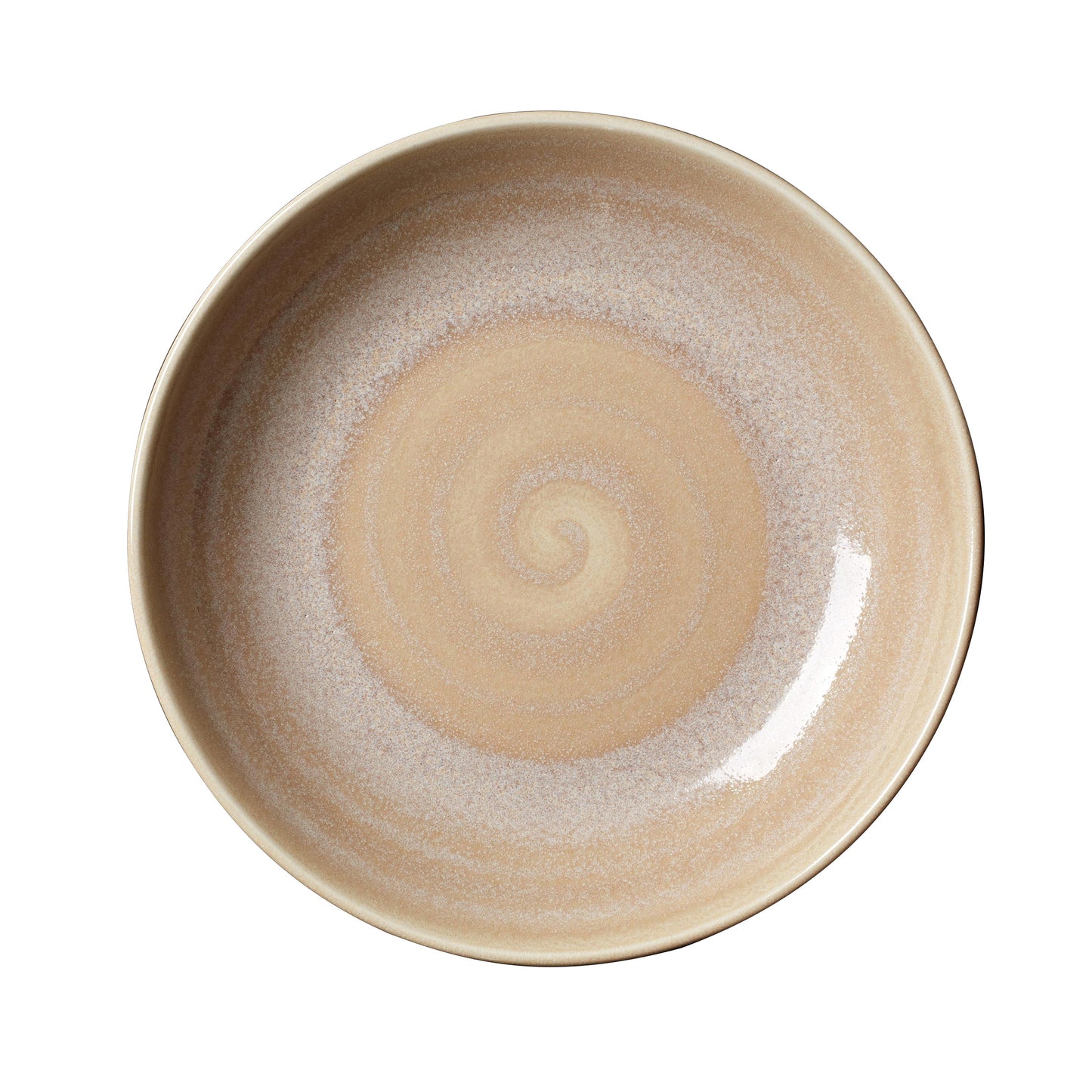 Beiger Teller mit Spiraldesign.