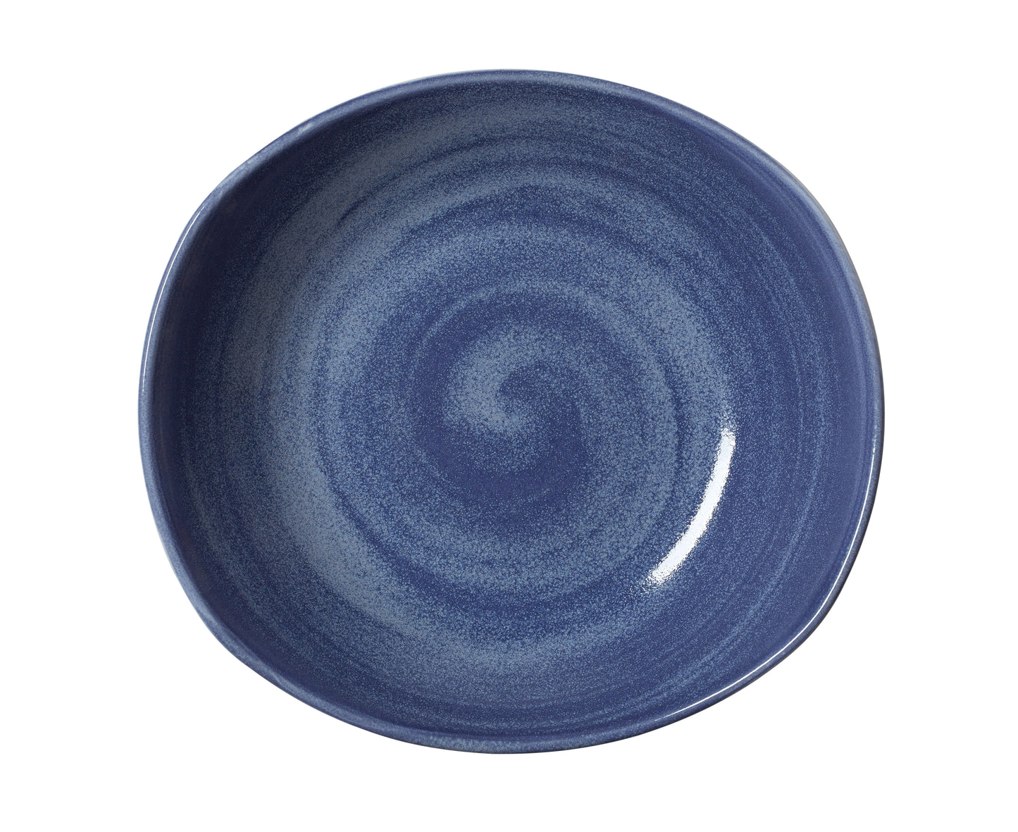 Blauer Teller mit Spiraldesign.
