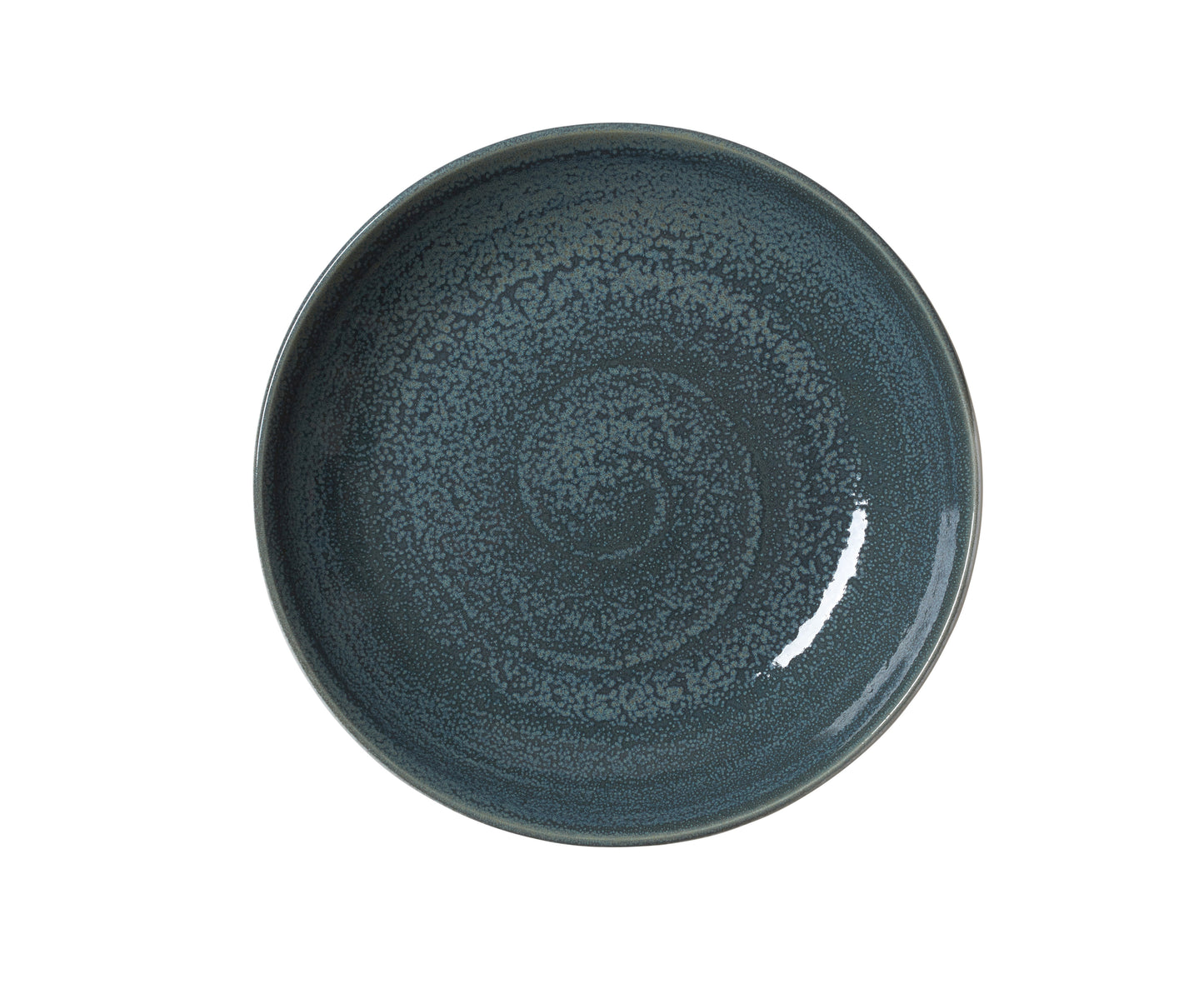 Blauer, spiralförmiger, leerer Teller.