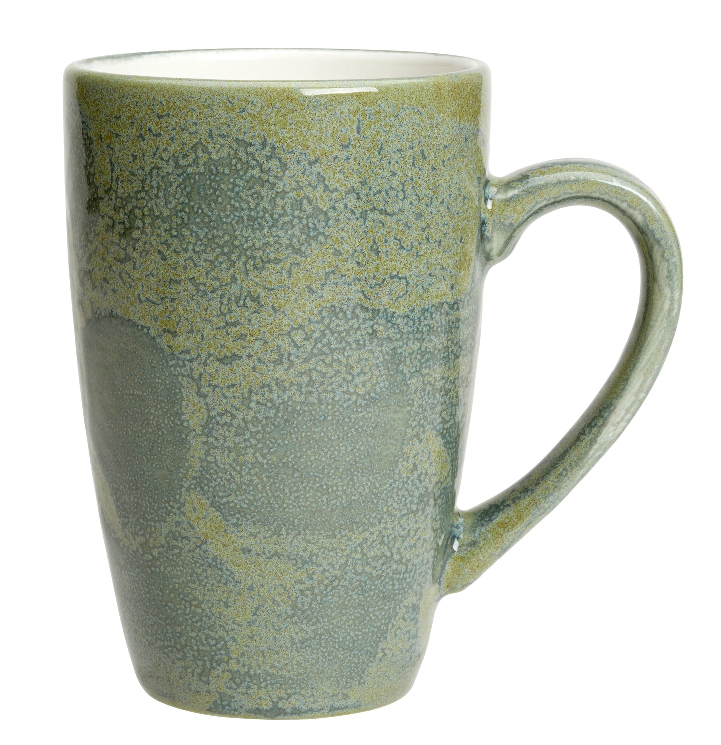 Grüne Keramiktasse mit Henkel.