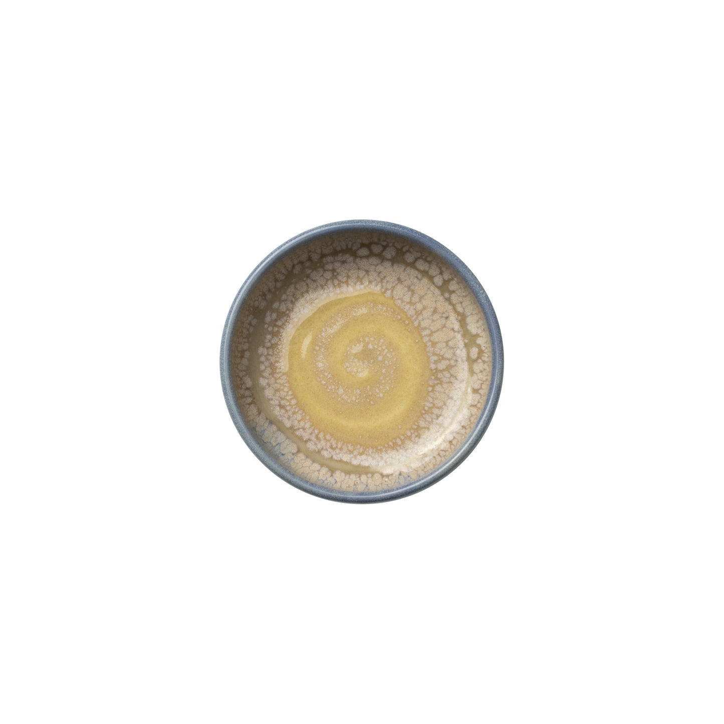 Schale mit gelber Sauce, Draufsicht.