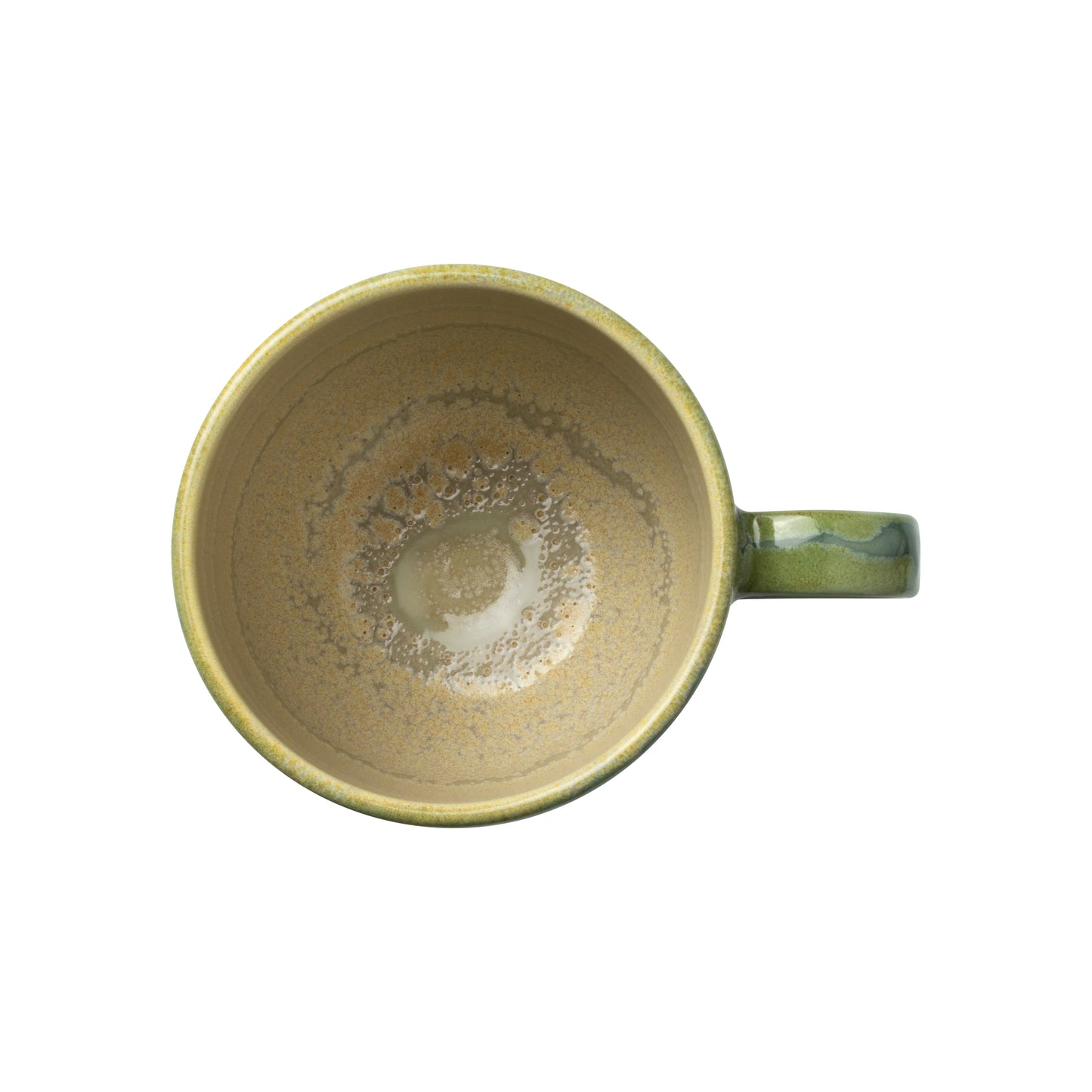 Leere, grüne Keramiktasse von oben.