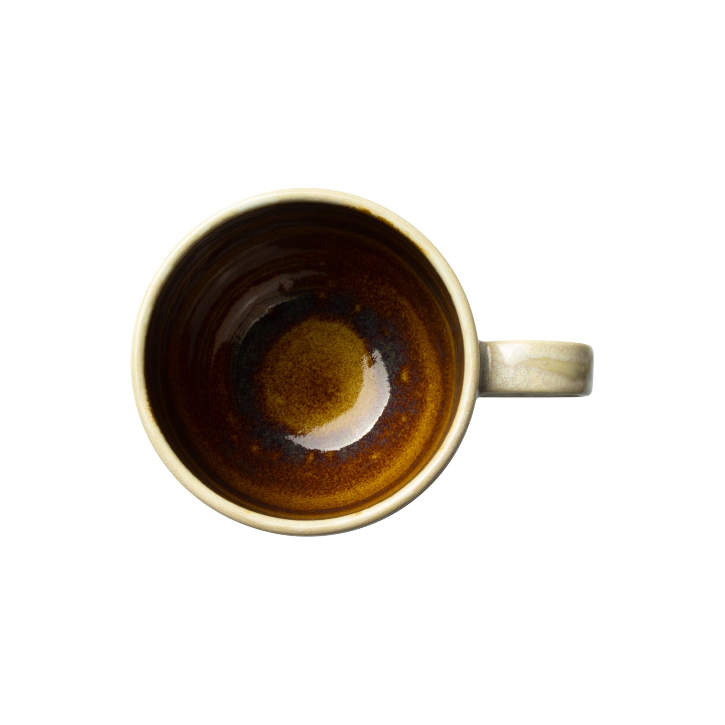 Tasse mit braunem Innenraum.
