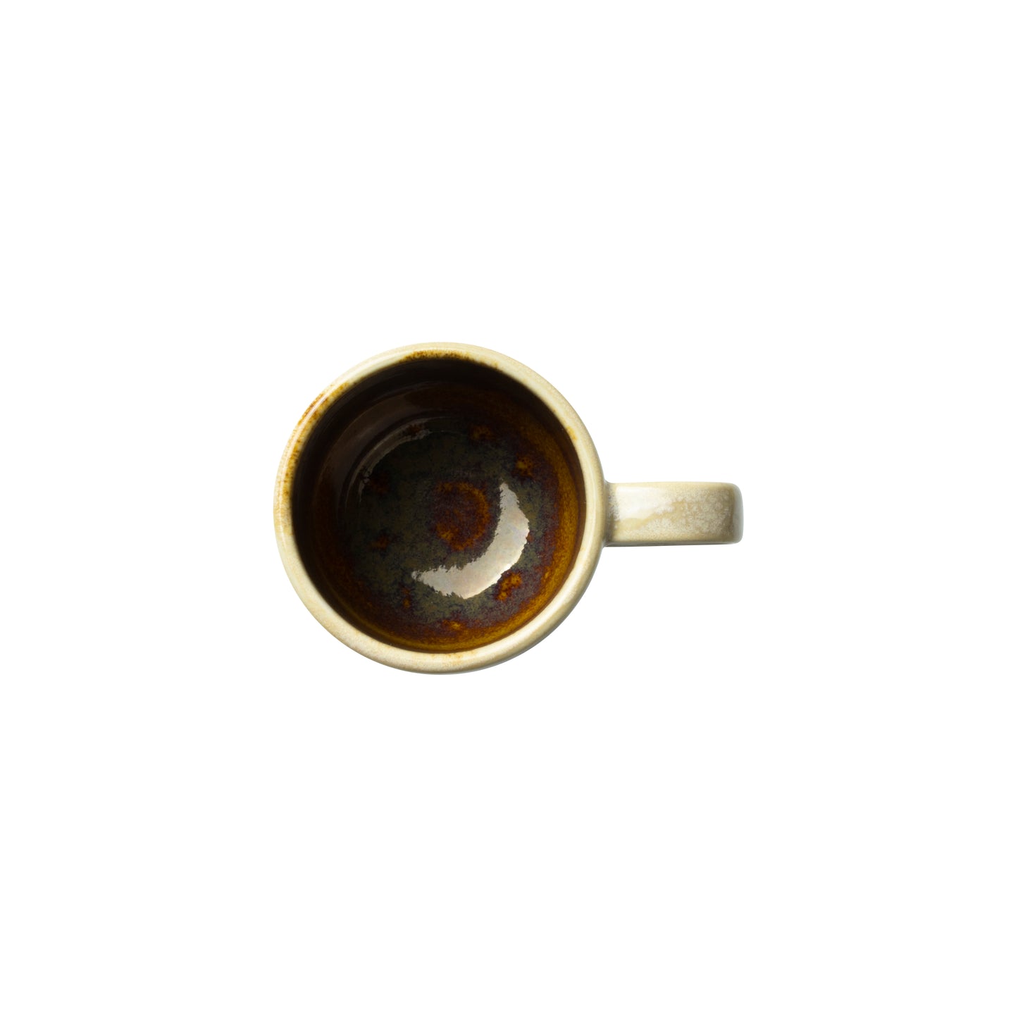 Leere, braune Tasse von oben.
