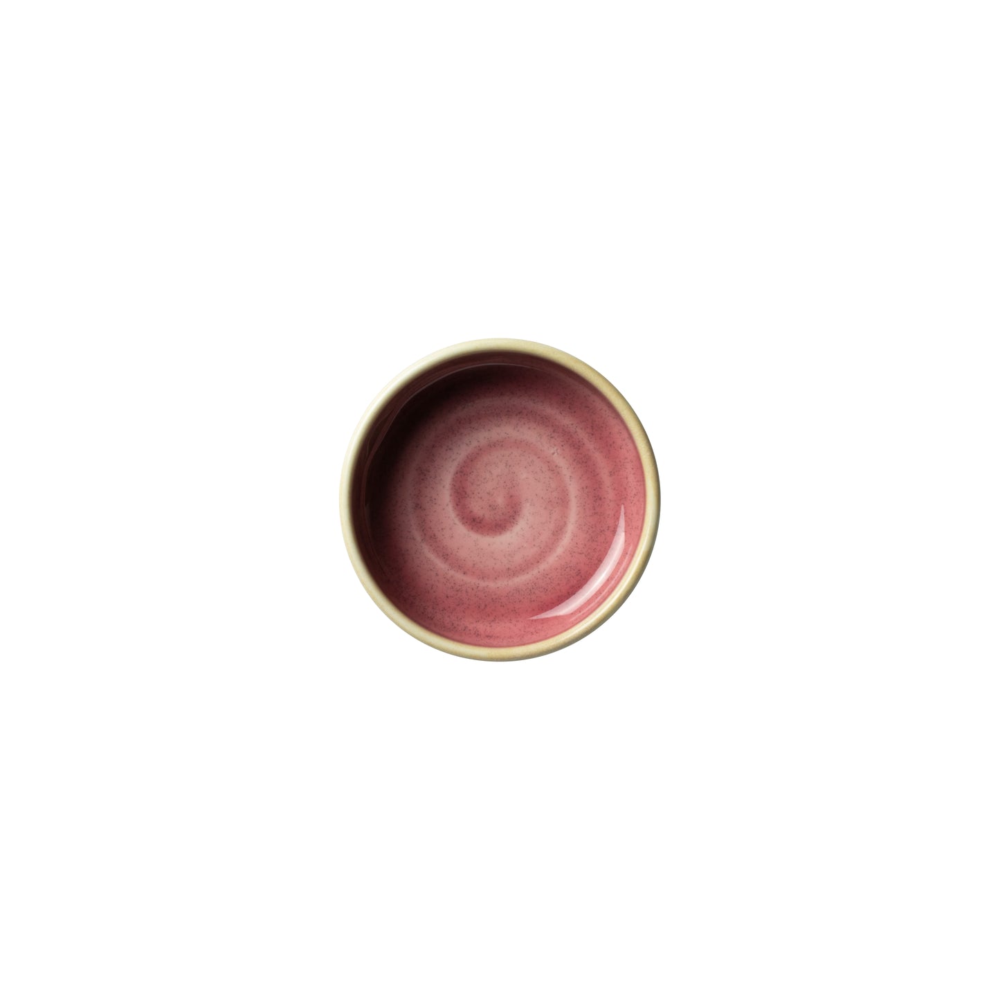 Roter Teller mit Spiralmuster.