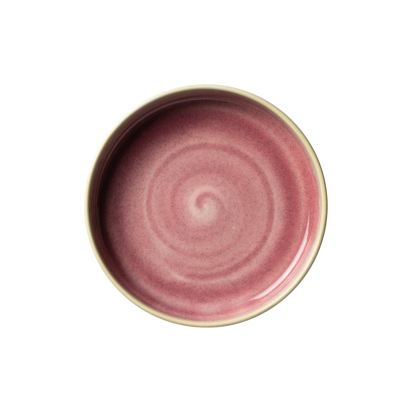 Rosa Teller mit Spiraldesign.