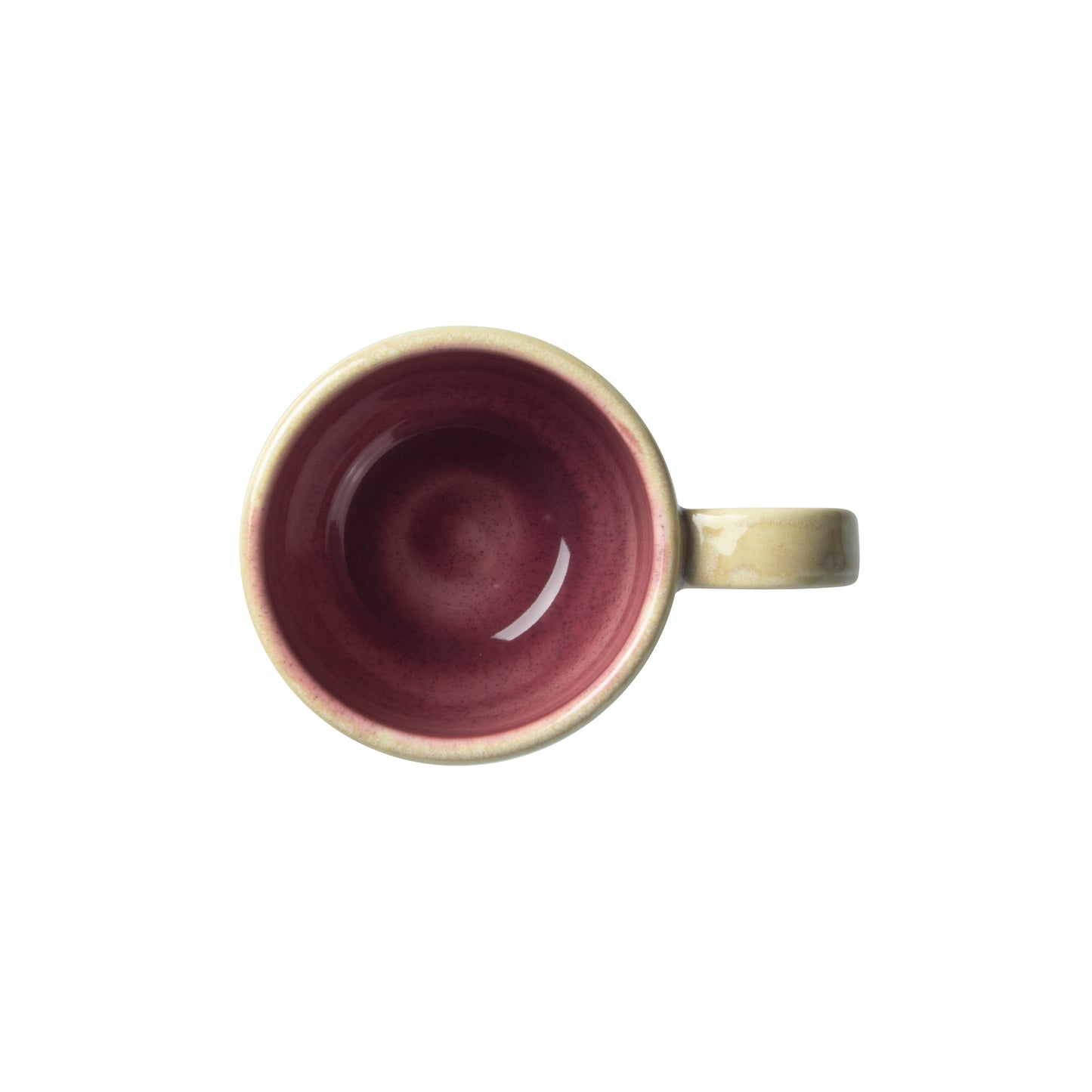 Tasse mit rotem Innenbereich.