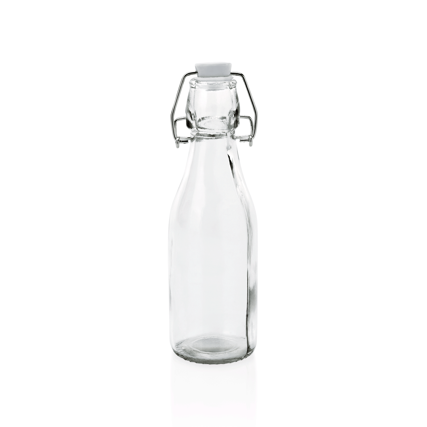 Leere Glasflasche mit Bügelverschluss.
