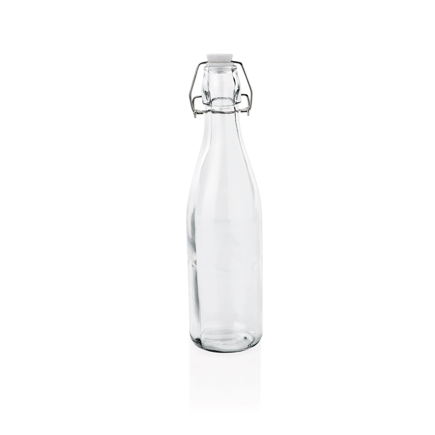 Leere Glasflasche mit Bügelverschluss.