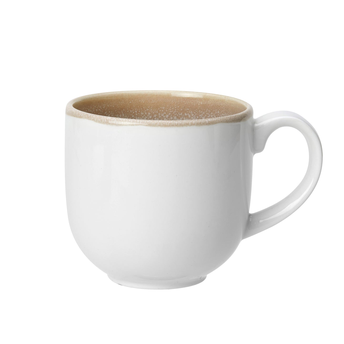 Weiße Tasse mit Henkel.