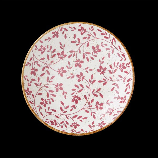 Teller mit rotem Blumenmuster.