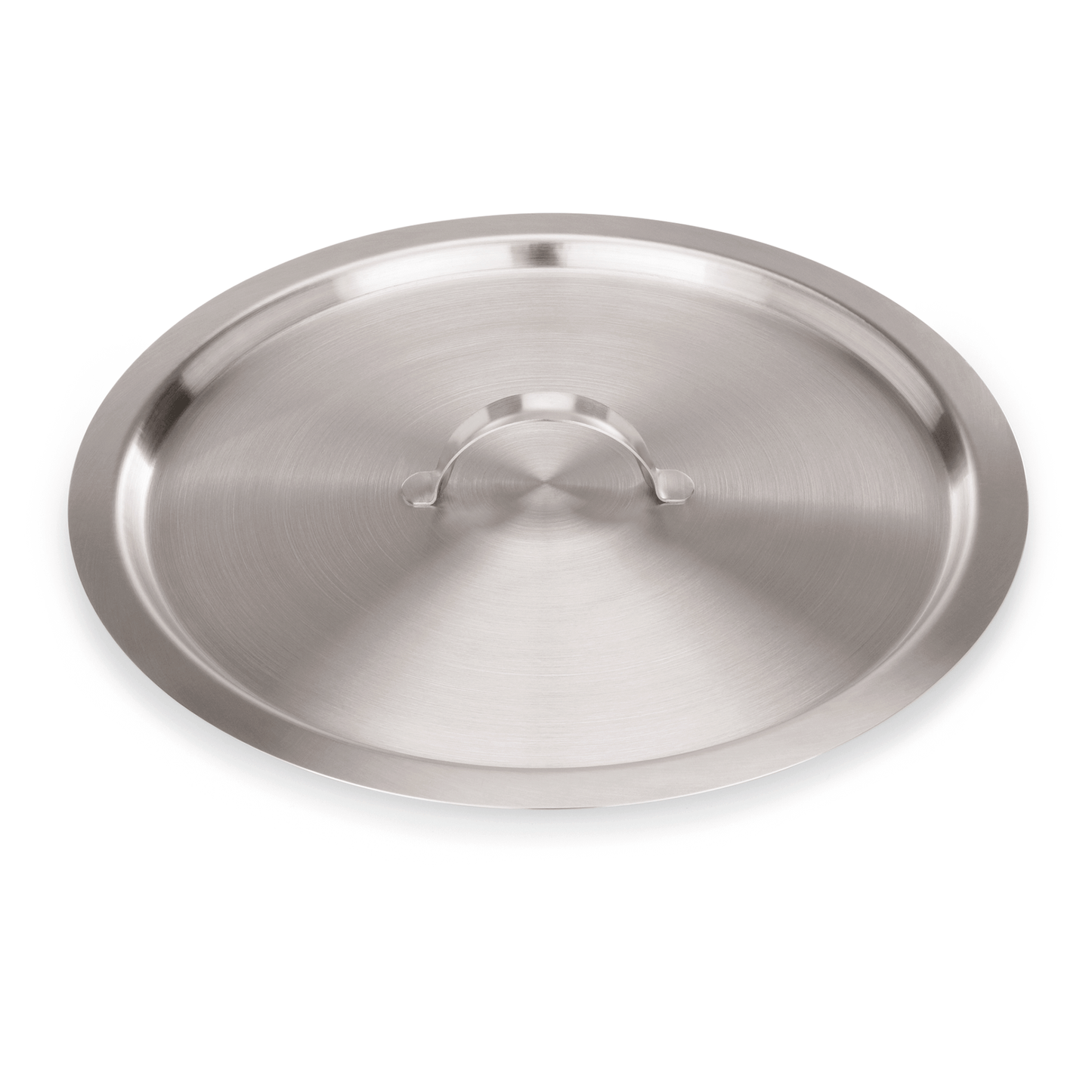 Edelstahl-Topfdeckel auf weißem Hintergrund.
