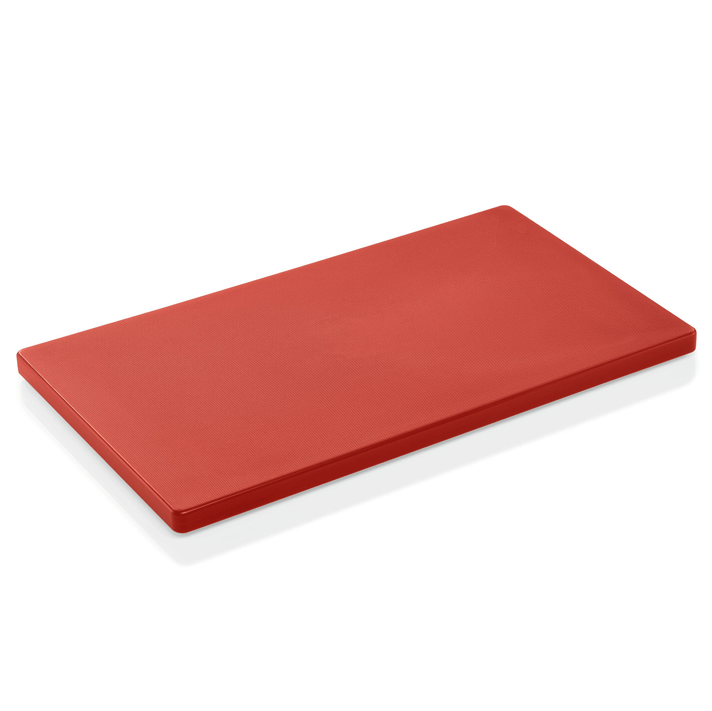 Rotes Schneidebrett aus Kunststoff.