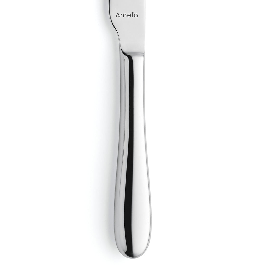 Silbernes Messer mit graviertem Markennamen.