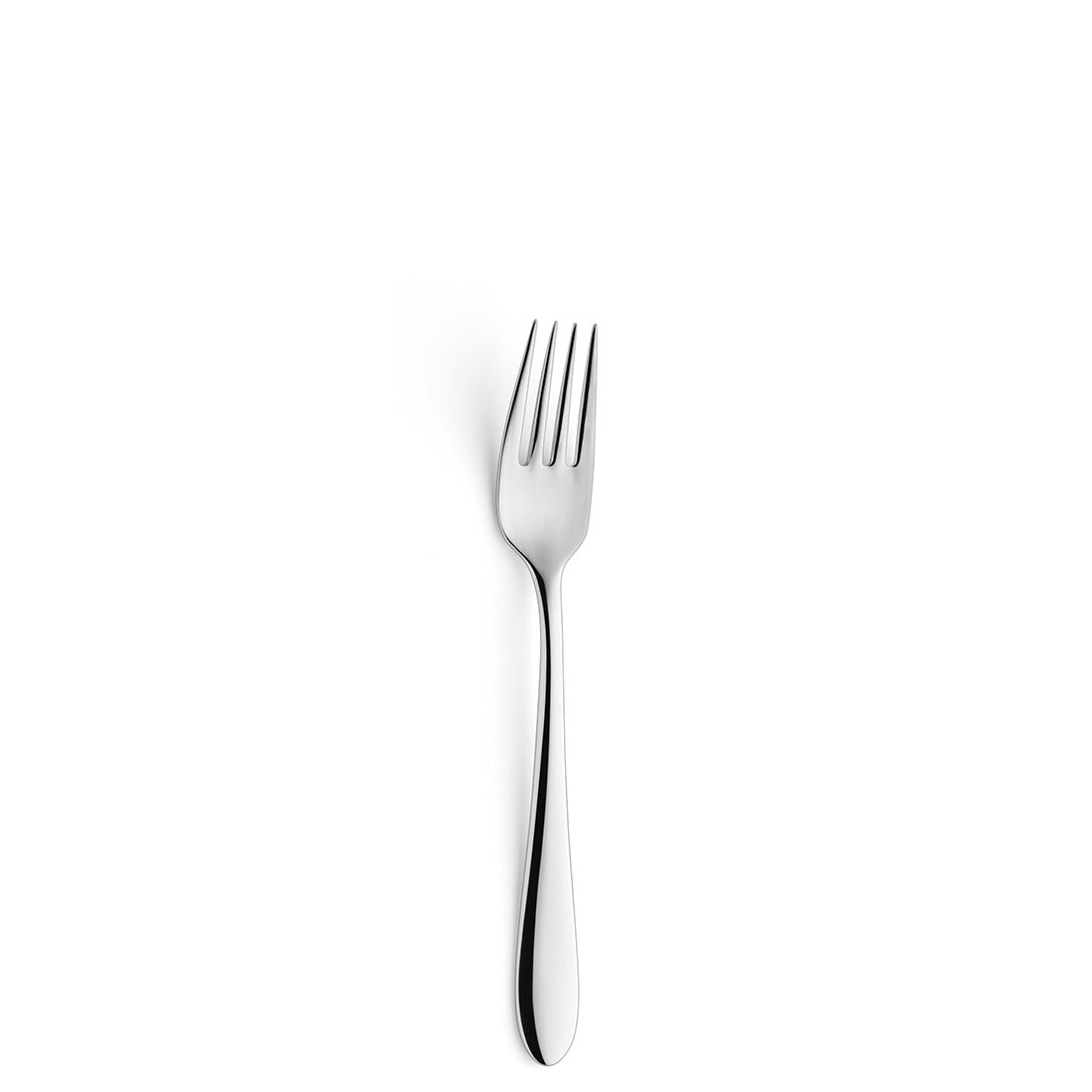 Silberne Gabel auf weißem Hintergrund.