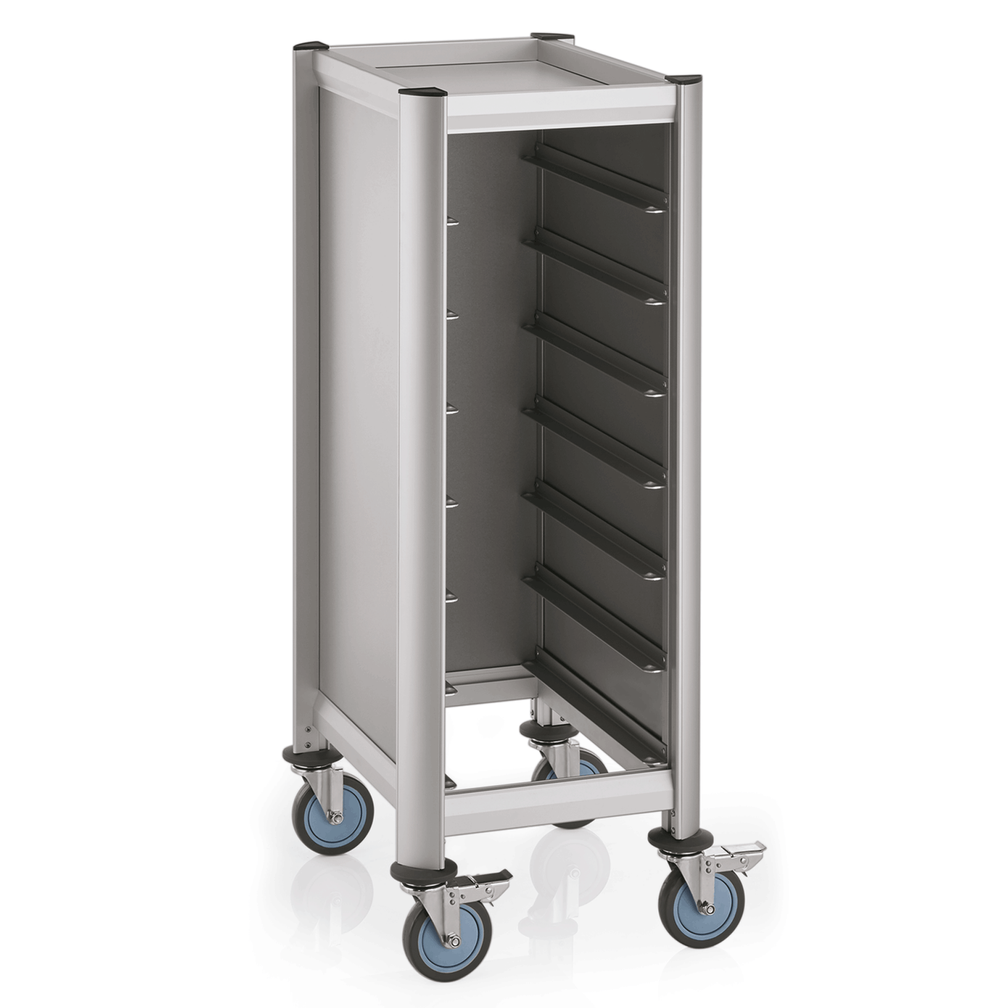 Servierwagen mit Rollen und Fächern.