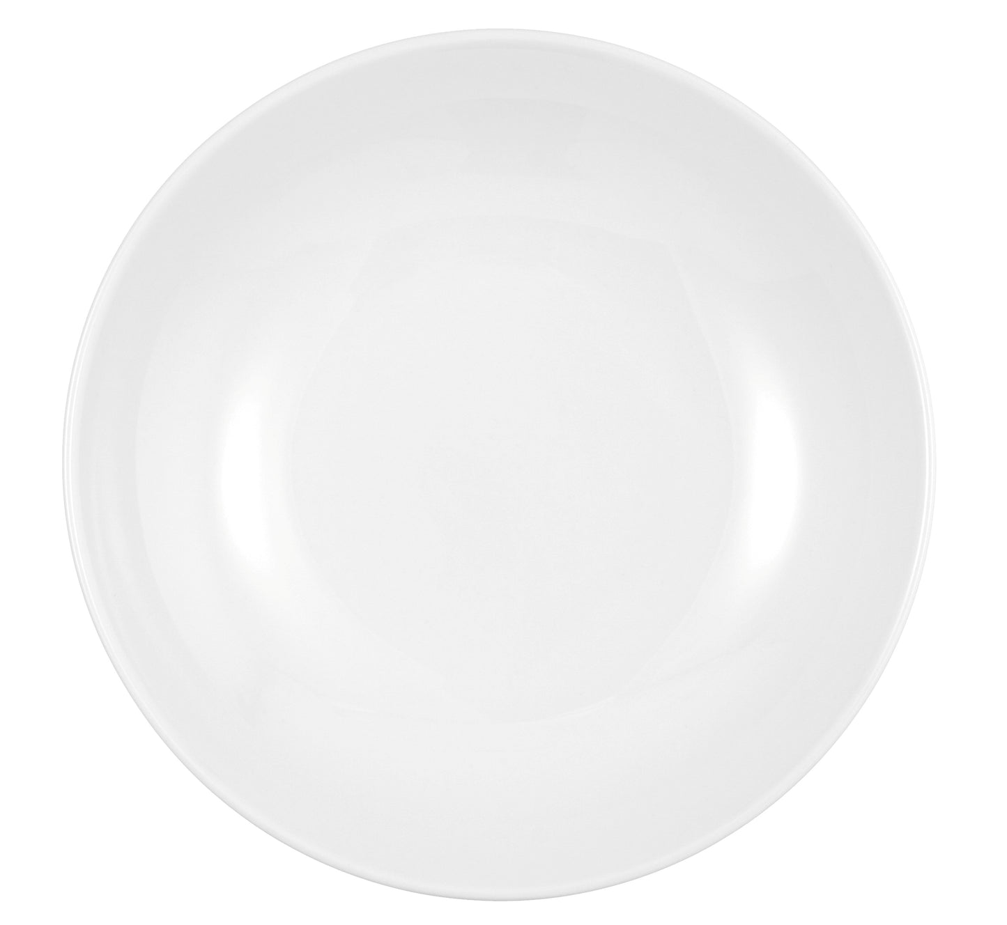 Weiße Porzellanschale, schlicht, leer.