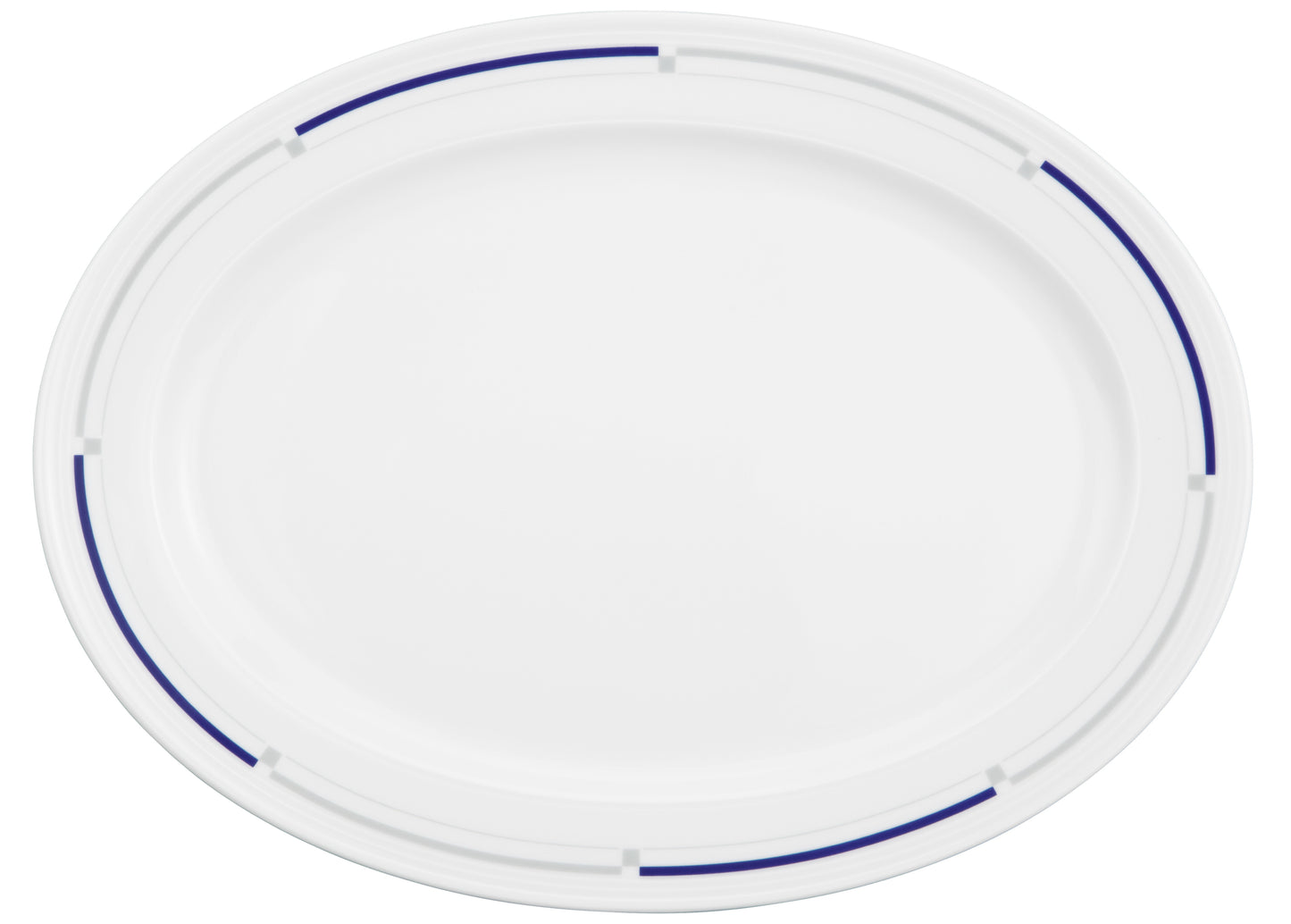 Ovaler Teller mit blauen Linien