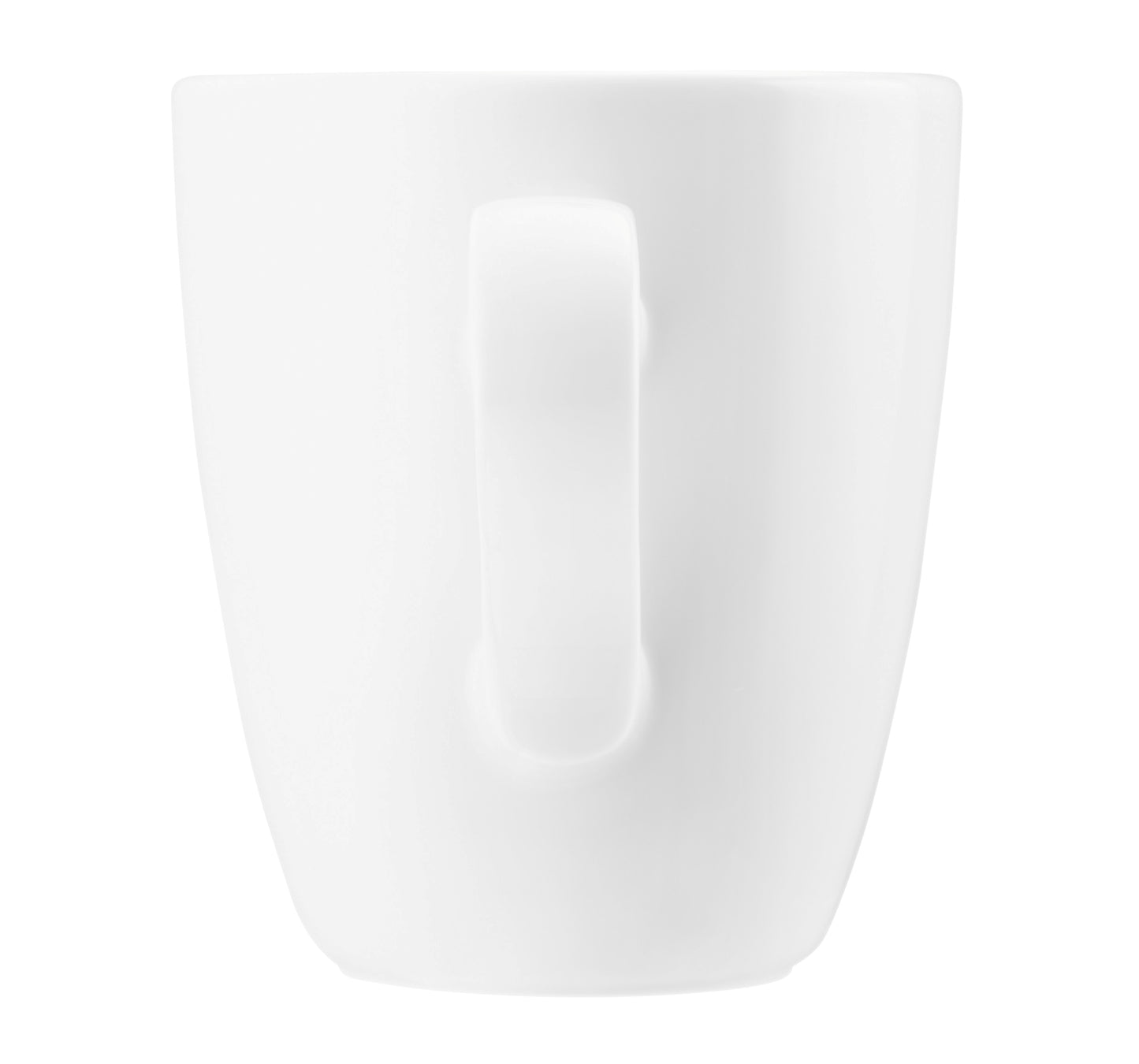 Weiße Kaffeetasse auf weißem Hintergrund.