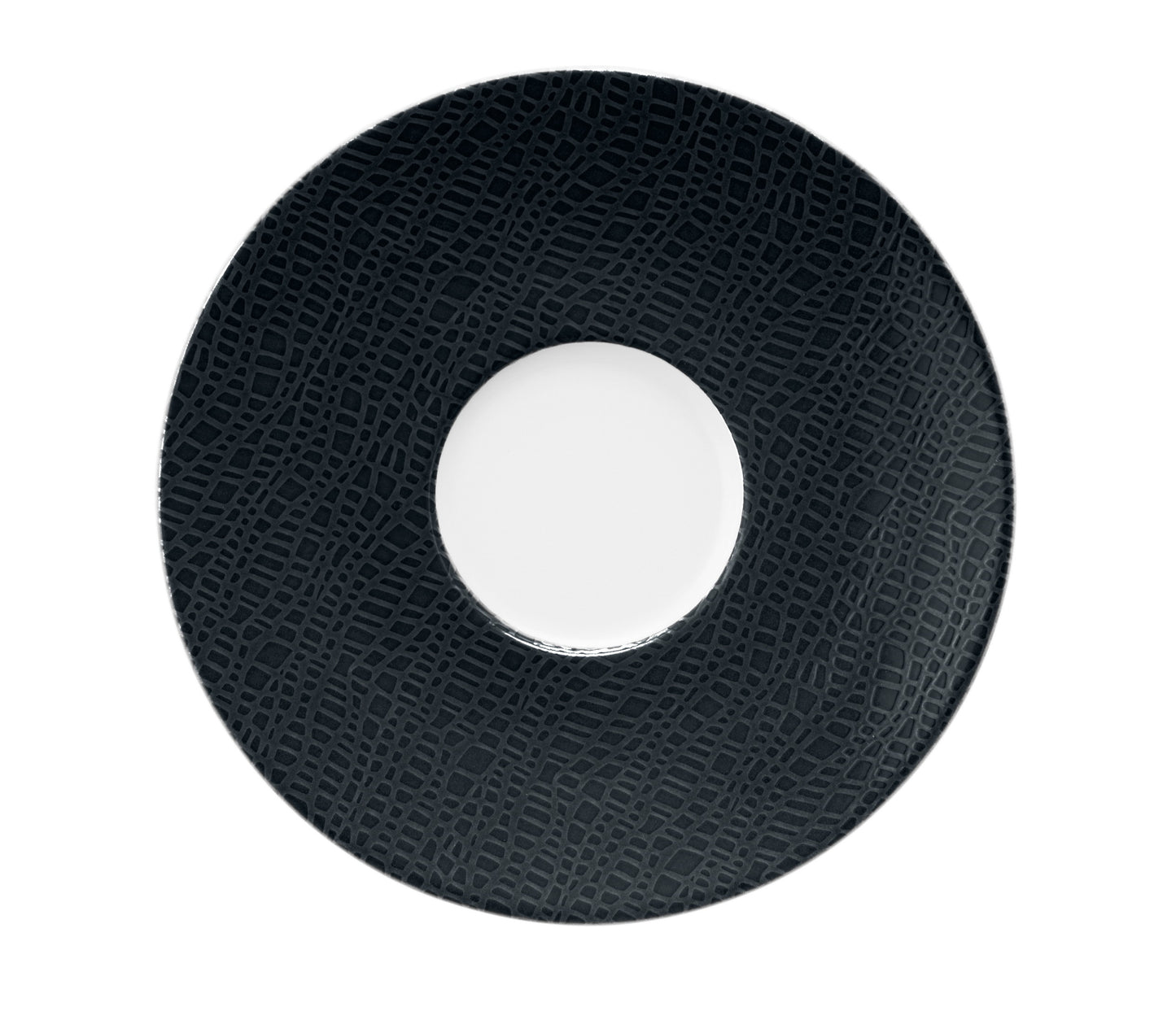 Schwarze Untertasse mit Strukturmuster